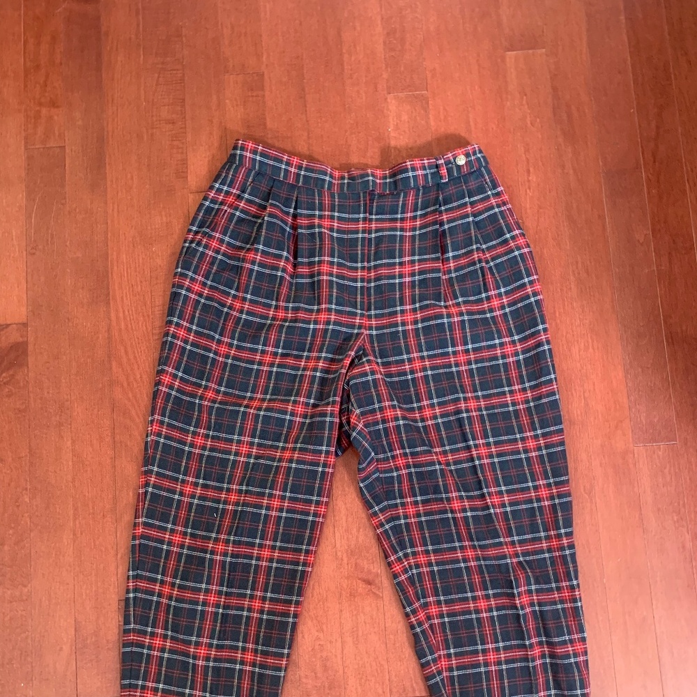 High Waisted, Green & Red Vintage Plaid Pants